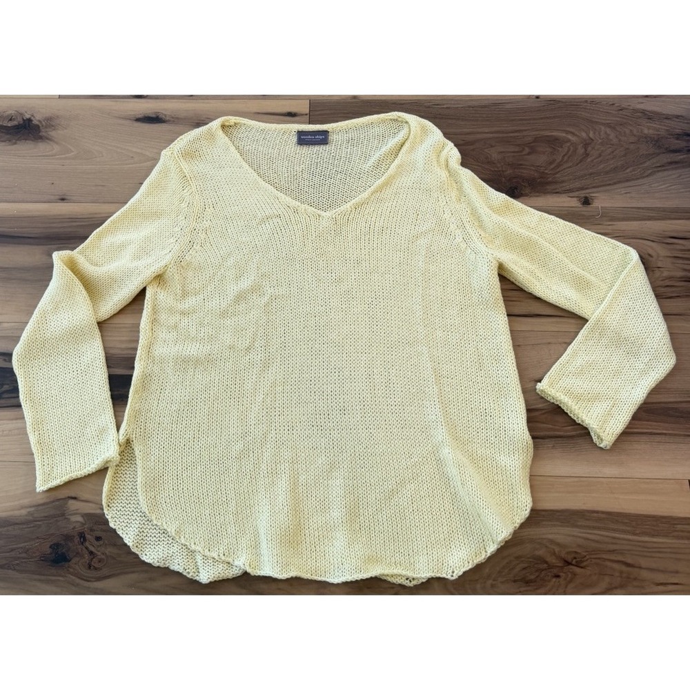 Wooden Ships Paula Buendia Women's S/M Yellow Cotton Open Knit V Neck Sweater
